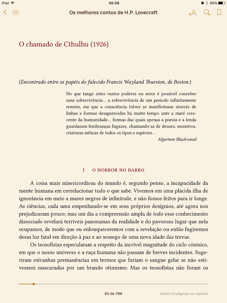 Exemplo da tipografia do e-Book Os melhores contos de H. P. Lovecraft